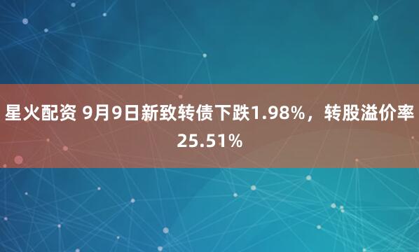 星火配资 9月9日新致转债下跌1.98%，转股溢价率25.51%